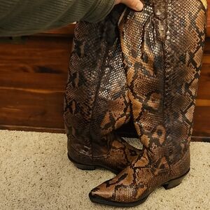 Stetson Knee High Brown Snakeskin Boots